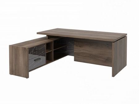 Стол с опорной тумбой FB-119L.GG Орех Пацифик Табак/Камень Пьетра Гриджиа черный